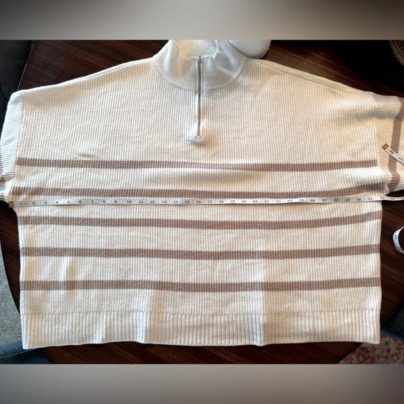 Mango Striped Cropped Chunky Knit Roll Neck 1/4 Zip Cream Camel Plus 2X EUC - Picture 12 of 13